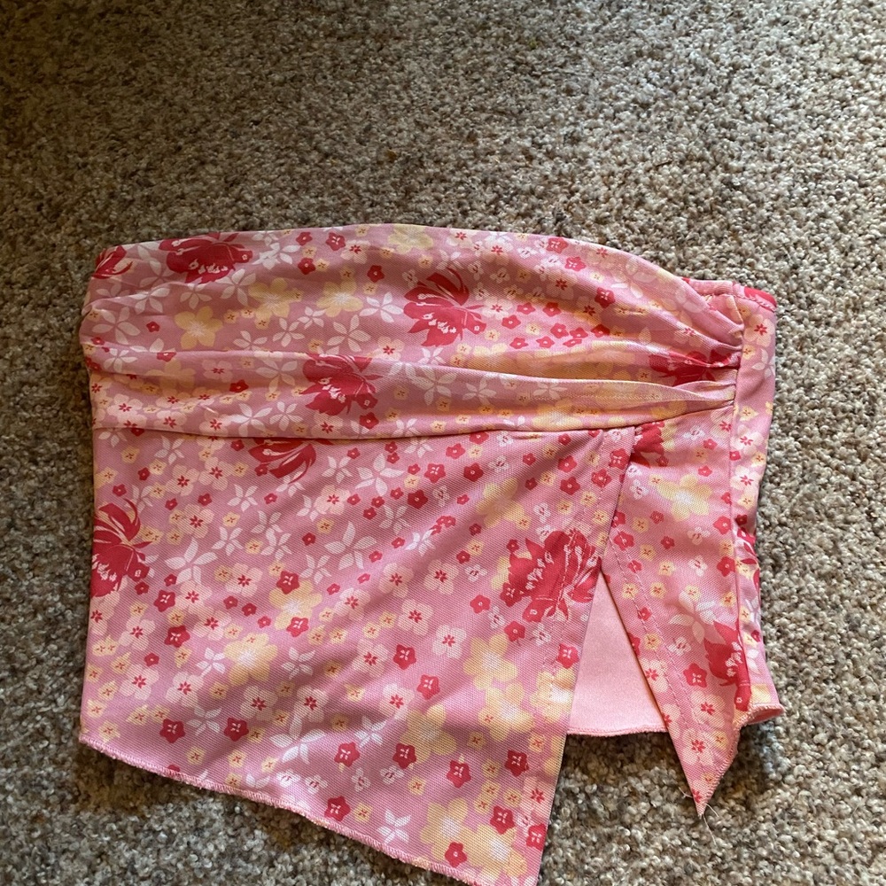 Floral Pink Strapless Top